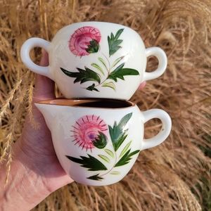 Vintage Stangl Pottery Thistle Pattern Cream & Sugar (no lid) Boho ~ Cottage